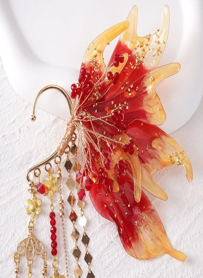 FRESHME Mermaid Fairy Ear Cuffs - Red Elf Ear Cuffs No Piercing Elven Ear Climbers with Seashell Tassel Auricular Fins Earring Renaissance Renfaire Cosplay Mermaid Costume Accessories - Image 5