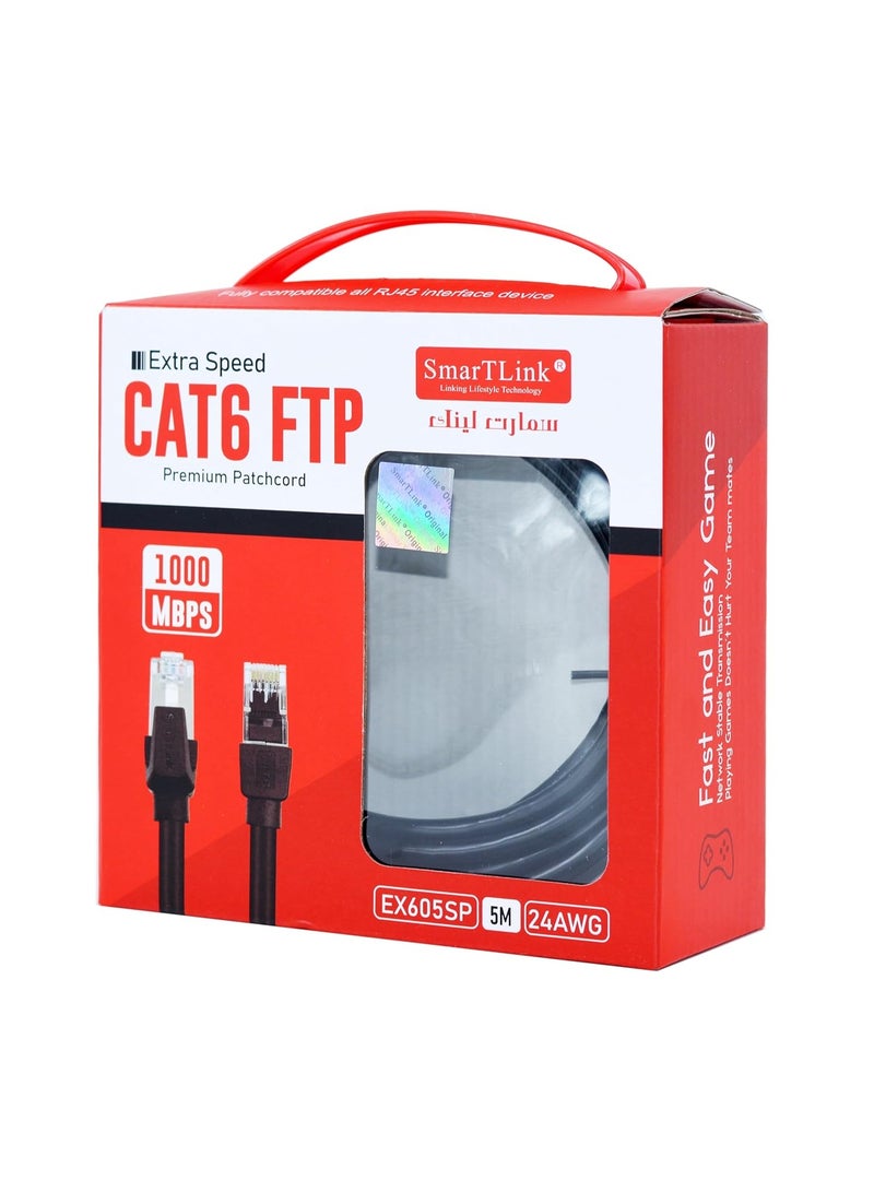 كابل إيثرنت Cat 6 FTP بسرعة 1000 ميجابت في الثانية، كابل إيثرنت مضفر Cat6 جيجابت عالي السرعة للإنترنت، مطلي بالذهب، مزود بموصل RJ45 محمي، سلك شبكة LAN، متوافق مع PS5 وPS4 وXbox One والتلفزيون الذكي ومحولات الشبكة وموسعات الواي فاي ولوحة التوصيل بطول 5 أمتار (أسود)