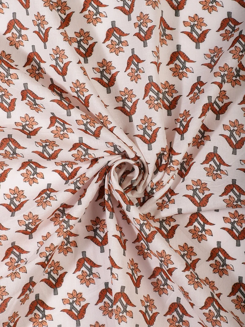 أيه كيه إس Terracotta And Grey Floral Fabric For Crafting