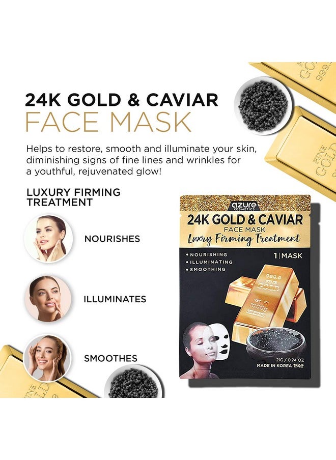 Azure Cosmetics - Azure 24K Gold And Caviar Anti Aging Luxury Face Mask Hydrating & Firming Facial Mask Helps Reduce Wrinkles & Fine Lines With Hyaluronic Acid & Collagen Skin Care Made In Korea 5 Pack - Image 1