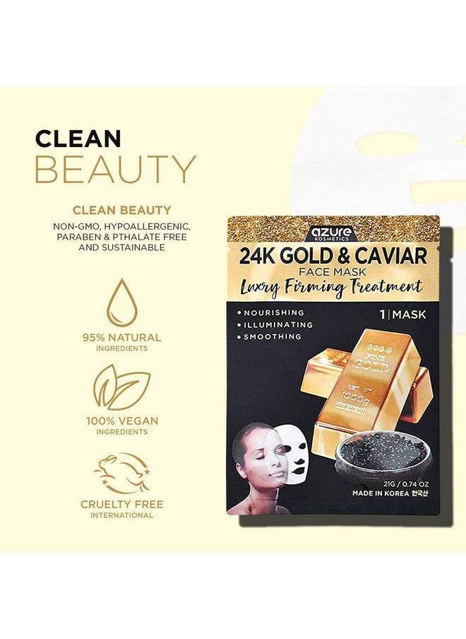 Azure Cosmetics - Azure 24K Gold And Caviar Anti Aging Luxury Face Mask Hydrating & Firming Facial Mask Helps Reduce Wrinkles & Fine Lines With Hyaluronic Acid & Collagen Skin Care Made In Korea 5 Pack - Image 1