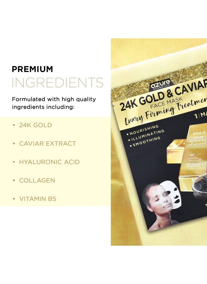 Azure Cosmetics - Azure 24K Gold And Caviar Anti Aging Luxury Face Mask Hydrating & Firming Facial Mask Helps Reduce Wrinkles & Fine Lines With Hyaluronic Acid & Collagen Skin Care Made In Korea 5 Pack - Image 1
