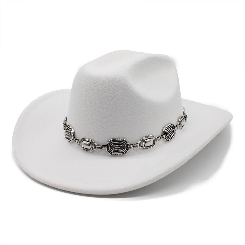 and retro trendy metal woolen Denim top hat fashionable autumn and winter Jazz hat versatile Western cowboy hat - Image 1
