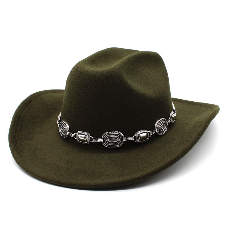 and retro trendy metal woolen Denim top hat fashionable autumn and winter Jazz hat versatile Western cowboy hat - Image 4