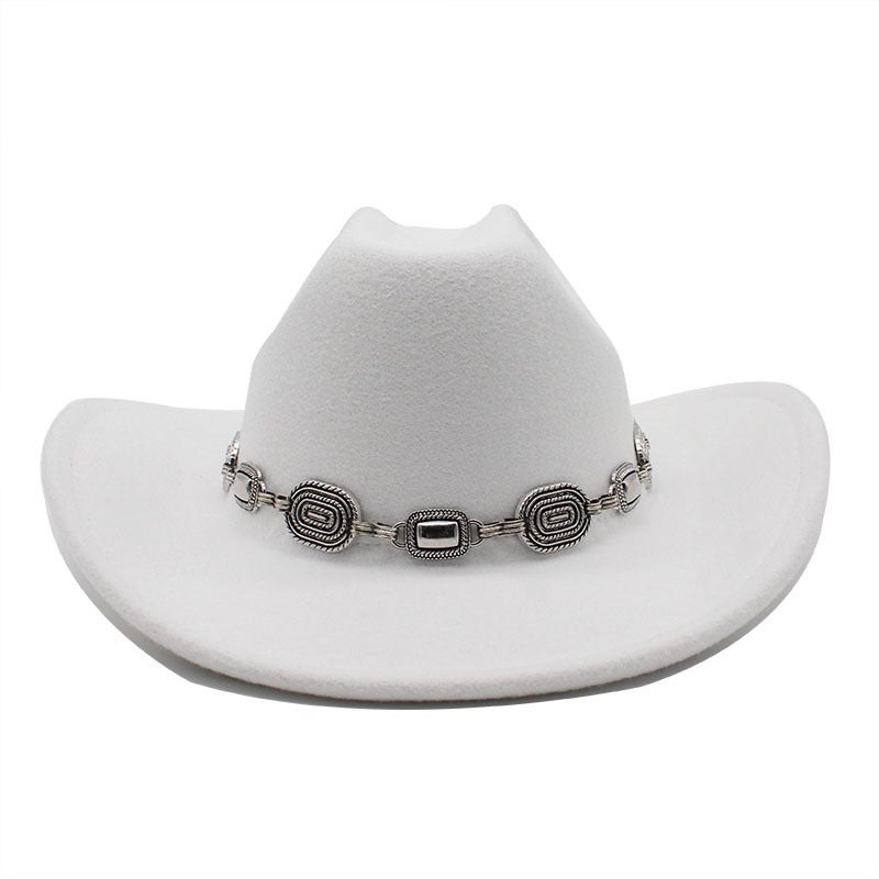 and retro trendy metal woolen Denim top hat fashionable autumn and winter Jazz hat versatile Western cowboy hat - Image 2