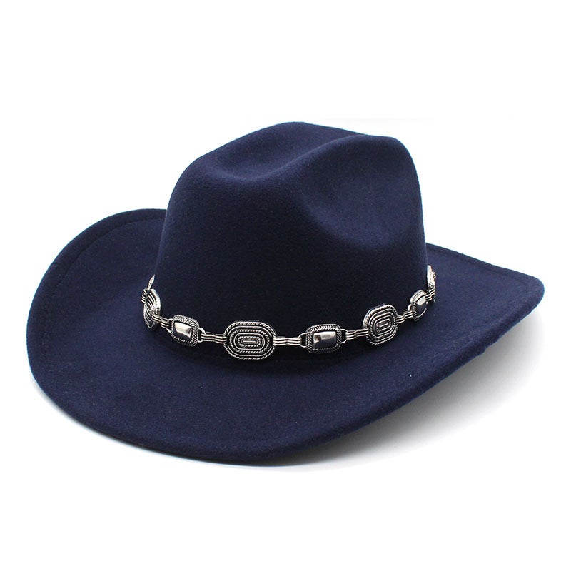 and retro trendy metal woolen Denim top hat fashionable autumn and winter Jazz hat versatile Western cowboy hat - Image 3