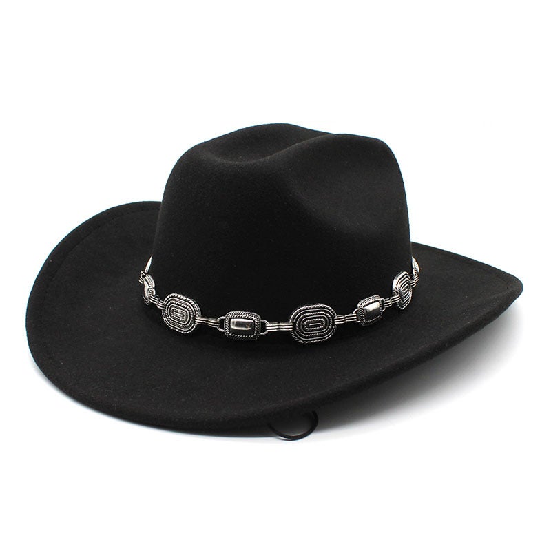 and retro trendy metal woolen Denim top hat fashionable autumn and winter Jazz hat versatile Western cowboy hat - Image 5