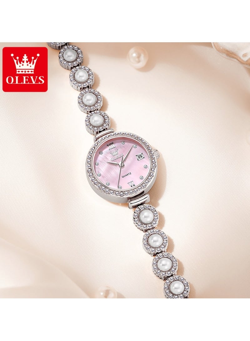 أوليفز ساعة يد نسائية أنيقة وفاخرة بسوار من الفولاذ المقاوم للصدأ واللؤلؤ تصميم مقاوم للماء زجاج عالي الصلابة ساعة سوار عصرية - Image 1