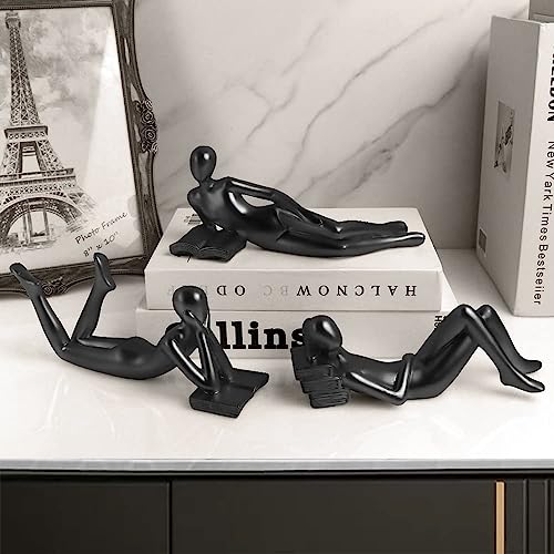 RIRPUAE Black Home Decor Thinker Reading Women Statue for Living Room, Modern Shelf Decor Accent Decorations, Resin Collectible Figurines Display for Office Bedroom Table Desk,Black - Image 1