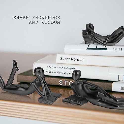 RIRPUAE Black Home Decor Thinker Reading Women Statue for Living Room, Modern Shelf Decor Accent Decorations, Resin Collectible Figurines Display for Office Bedroom Table Desk,Black - Image 3