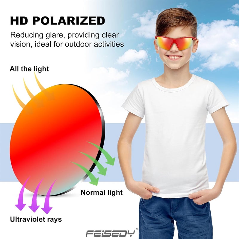 FEISEDY Kids Teens Baseball Polarized Sunglasses Sports TR90 Frame Boys Girls Cycling B2454 - Image 5