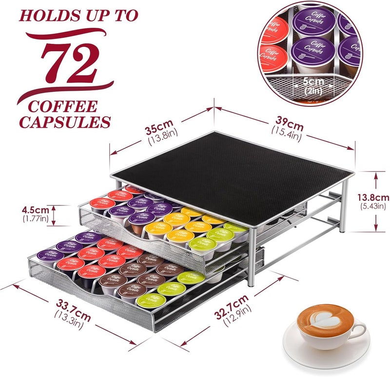 Myiosus Dolce Gusto Pod Holder - 2 Tier Coffee Capsule Storage Drawer for 72 Pods, Large Capacity Coffee Pod Organizer Rack for Kitchen Office | Anti Vibration Non Slip Surface - Black - Image 3