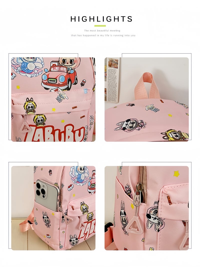 لابوبو حقيبة ظهر للأطفال برسومات كرتونية لابوبو حقيبة مدرسية عصرية لطيفة للأولاد والبنات حقيبة ظهر متعددة الاستخدامات للبنات 19*15*6 سم - Image 4