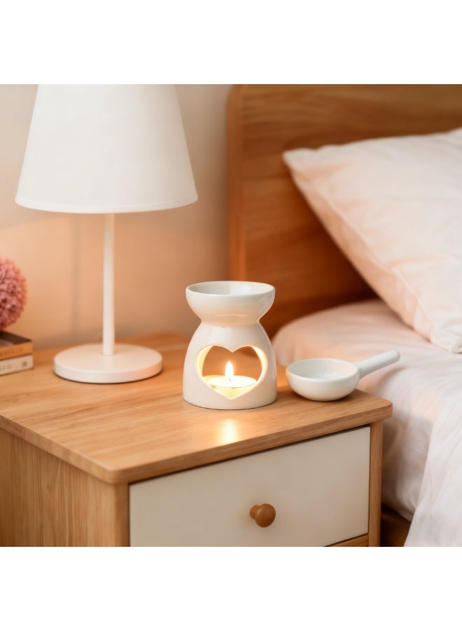 CHIYLE Ceramic Heart Tealight Holder & Essential Oil Burner – White Hollow Love Shape Candle Warmer for Living Room, Bedroom, Balcony & Garden Decoration - Image 4