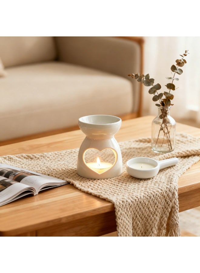 CHIYLE Ceramic Heart Tealight Holder & Essential Oil Burner – White Hollow Love Shape Candle Warmer for Living Room, Bedroom, Balcony & Garden Decoration - Image 5