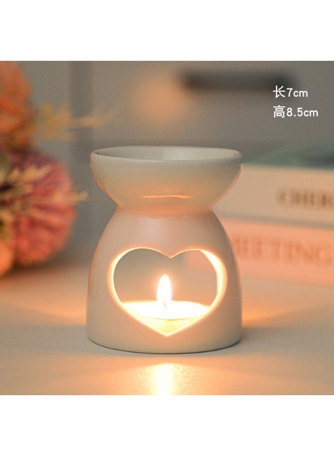 CHIYLE Ceramic Heart Tealight Holder & Essential Oil Burner – White Hollow Love Shape Candle Warmer for Living Room, Bedroom, Balcony & Garden Decoration - Image 2