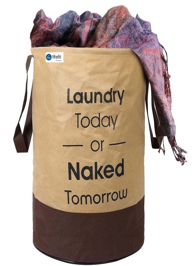 SKYLII Laundry Bag 45 L Durable and Collapsible Laundry storage Bag with Handles Clothes & Toys Storage Foldable Laundry Bag for Dirty Clothes Pack of 1 Pc Beige-Brown - Image 2