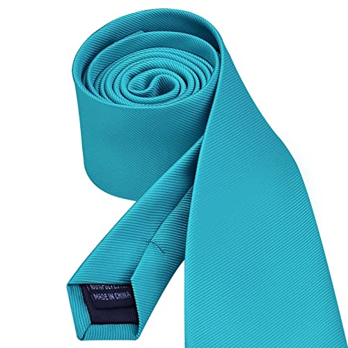 Branduce 2.4" Turquoise Blue Tie Mens Skinny Tie for Wedding 6cm Solid Pure Color Thin Slim Woven Necktie (TA04-37) - Image 3