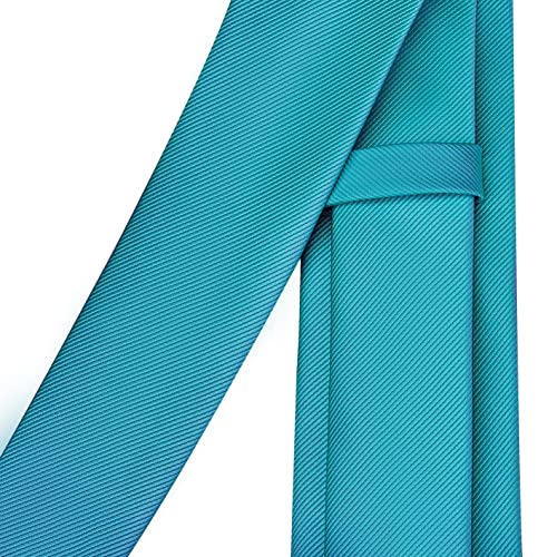 Branduce 2.4" Turquoise Blue Tie Mens Skinny Tie for Wedding 6cm Solid Pure Color Thin Slim Woven Necktie (TA04-37) - Image 4