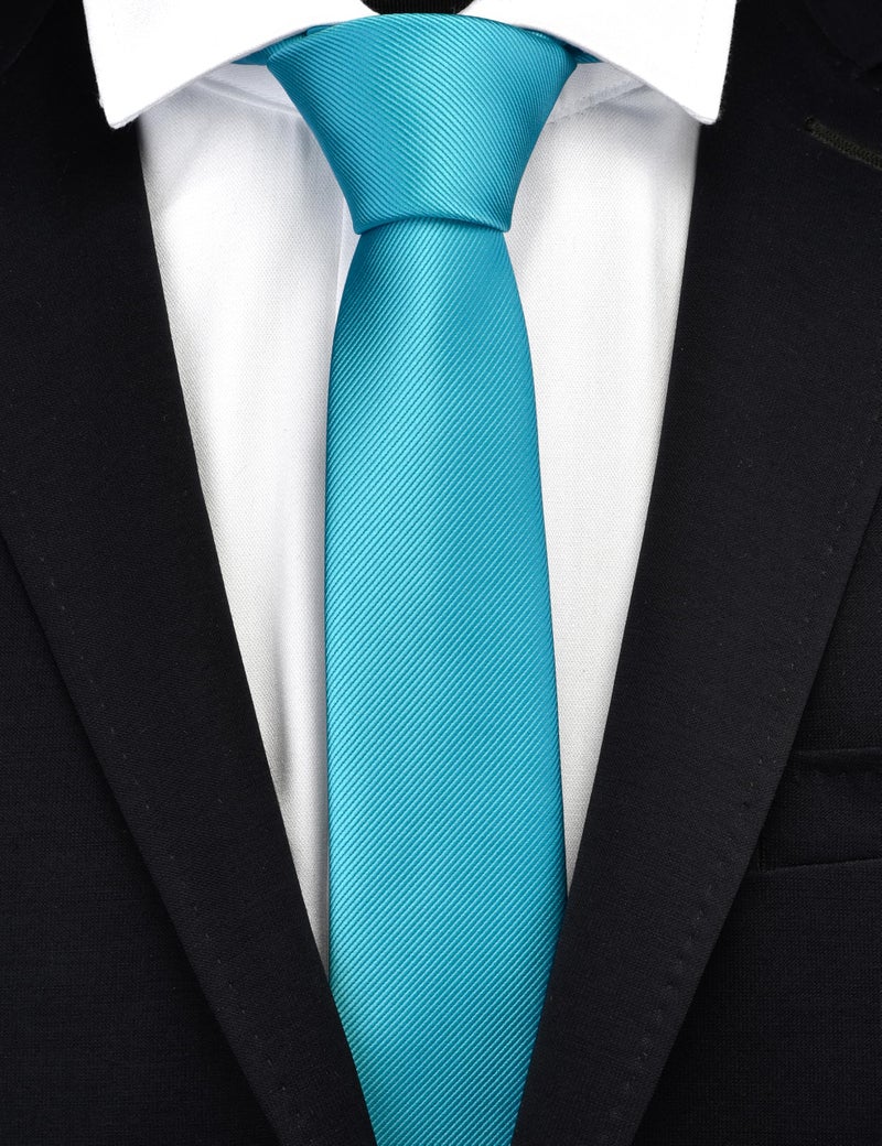 Branduce 2.4" Turquoise Blue Tie Mens Skinny Tie for Wedding 6cm Solid Pure Color Thin Slim Woven Necktie (TA04-37) - Image 2