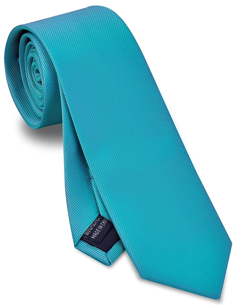 Branduce 2.4" Turquoise Blue Tie Mens Skinny Tie for Wedding 6cm Solid Pure Color Thin Slim Woven Necktie (TA04-37) - Image 1