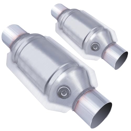 Osakesukar 2.5" Universal Catalytic Converter 2.5" Inch Inlet/Outlet，2 Pack High Flow Catalytic Converter with Heat Shield and O2 Port - Image 1
