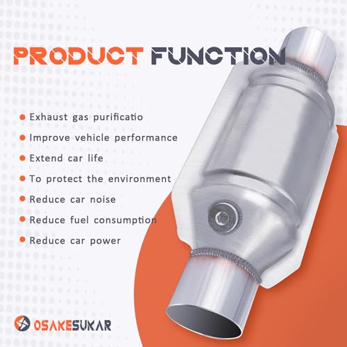Osakesukar 2.5" Universal Catalytic Converter 2.5" Inch Inlet/Outlet，2 Pack High Flow Catalytic Converter with Heat Shield and O2 Port - Image 2