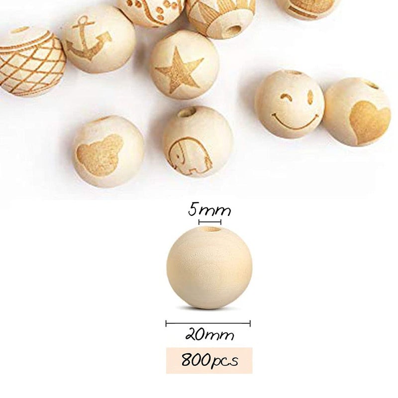 WLIANG 800 Pcs 20mm Natural Wooden Beads, Unfinished Round Bulk Spacer Wood Beads for DIY Crafts, Garlands Farmhouse Decor, Jewelry Bracelet Necklace Making - Image 2