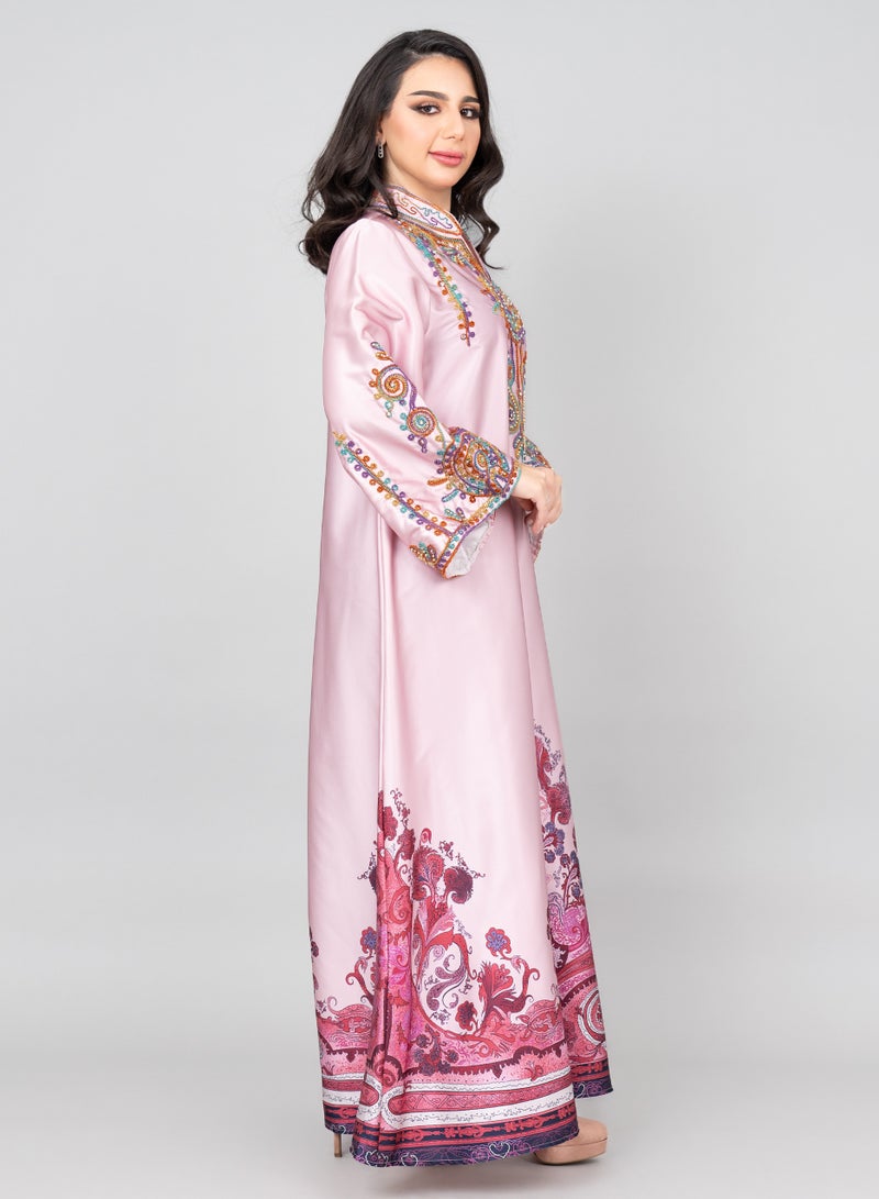 اكسا جلابية مطرزة عصرية وردي - Image 3