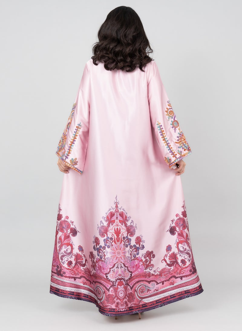 اكسا جلابية مطرزة عصرية وردي - Image 2