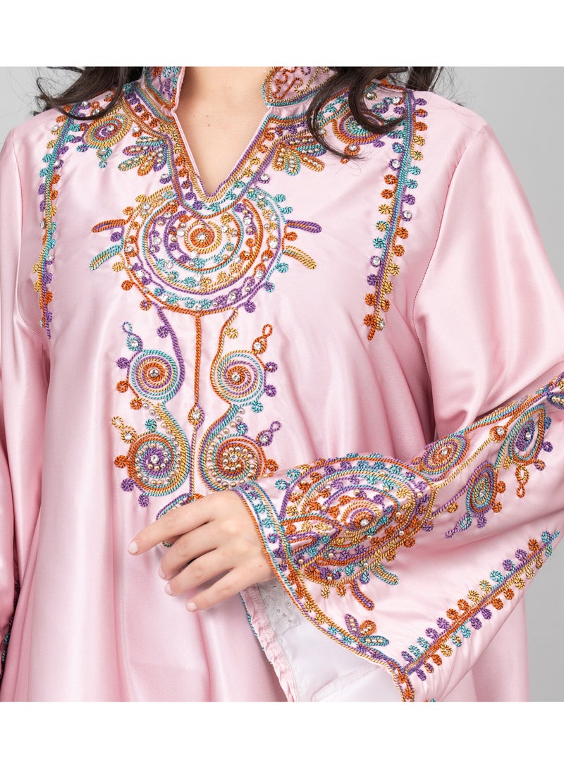 اكسا جلابية مطرزة عصرية وردي - Image 4