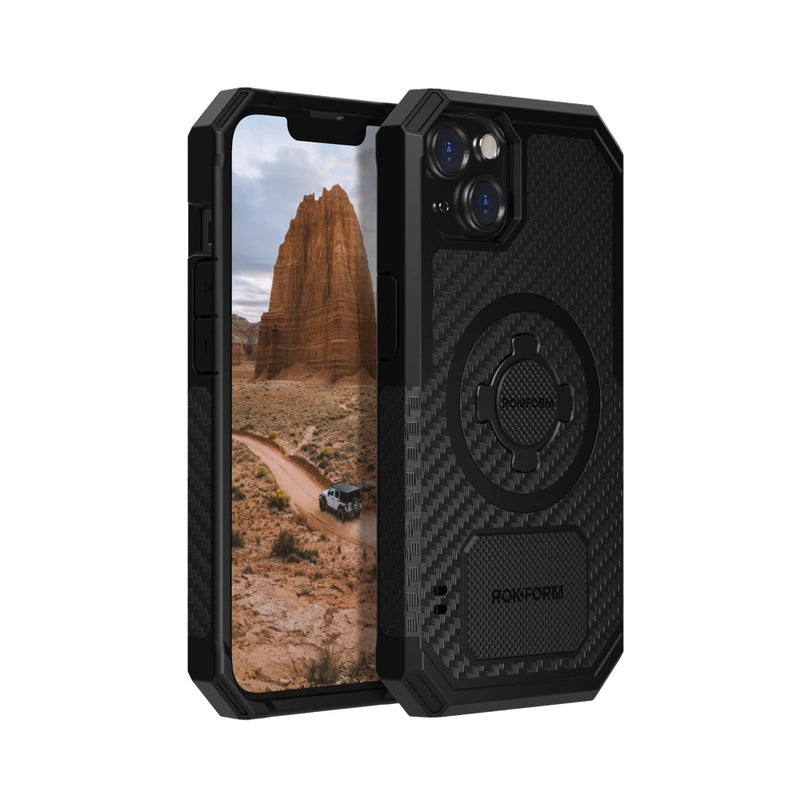 Rokform - iPhone 13 Case, Rugged Series, Dual Magnet Plus MagSafe Compatible, Magnetic Protective Apple Gear, iPhone Cover with RokLock Twist Lock, Drop Tested Armor (Black) - Image 1