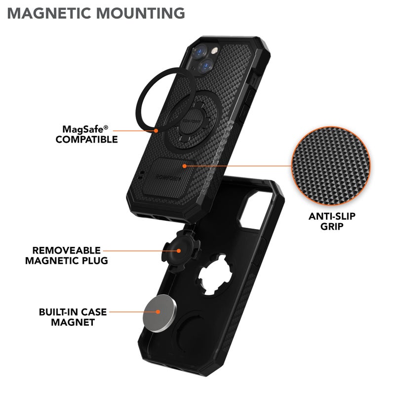 Rokform - iPhone 13 Case, Rugged Series, Dual Magnet Plus MagSafe Compatible, Magnetic Protective Apple Gear, iPhone Cover with RokLock Twist Lock, Drop Tested Armor (Black) - Image 4