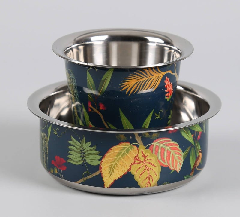 India Circus by Krsnaa Mehta India Circus by Krsnaa Mehta Fronds and Florets Steel Coffee Tea Cup Tumbler Traditional Kumbakonam Dawara Set Filter Coffee Set Serving Drinkware 150 ml Set of 4  - Image 2