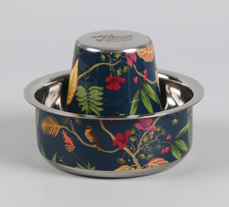India Circus by Krsnaa Mehta India Circus by Krsnaa Mehta Fronds and Florets Steel Coffee Tea Cup Tumbler Traditional Kumbakonam Dawara Set Filter Coffee Set Serving Drinkware 150 ml Set of 4  - Image 3