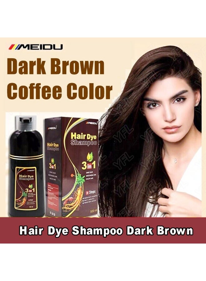 Meidu 3 In One Permanent Dark Brown Hair Dye Shampoo 500ml - Image 1