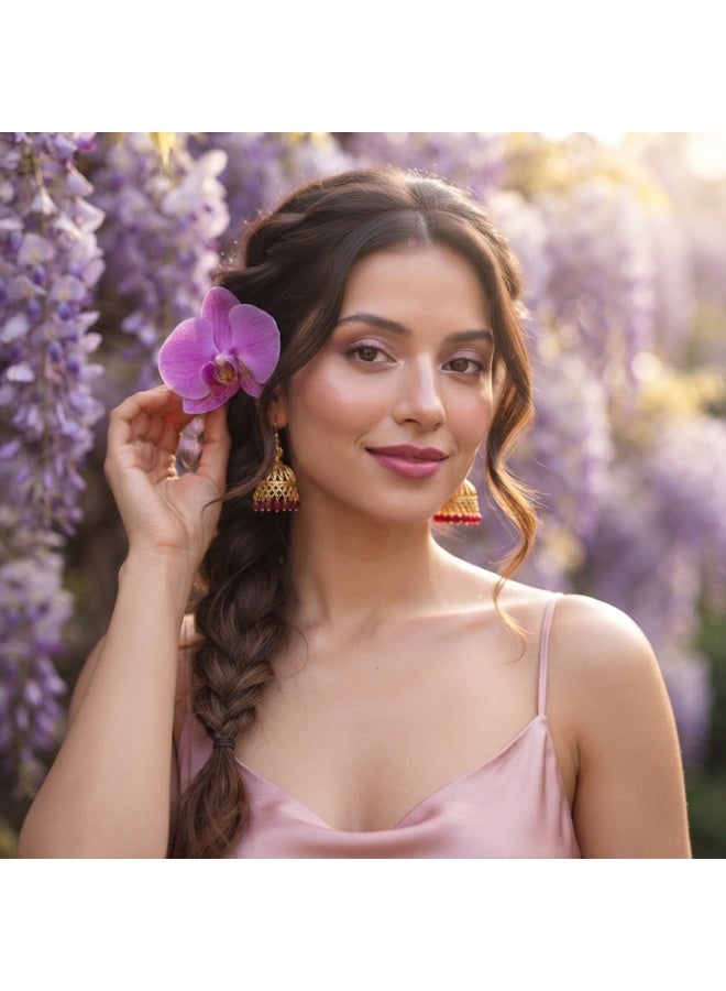 Julia Store 18K Gold Plated Metal Aesthetic Exquisite Luxury Elegant Dainty Cute Trendy Delicate Charm Dainty Minimalist Vintage Tassel Bohemian Jamaican Ruby Beaded Indian Jhumka Drop Dangle Earrings Jewelry Gift For Women - Image 5