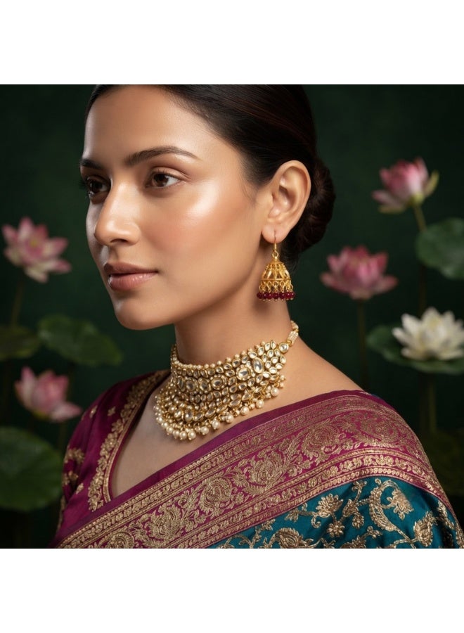 Julia Store 18K Gold Plated Metal Aesthetic Exquisite Luxury Elegant Dainty Cute Trendy Delicate Charm Dainty Minimalist Vintage Tassel Bohemian Jamaican Ruby Beaded Indian Jhumka Drop Dangle Earrings Jewelry Gift For Women - Image 4