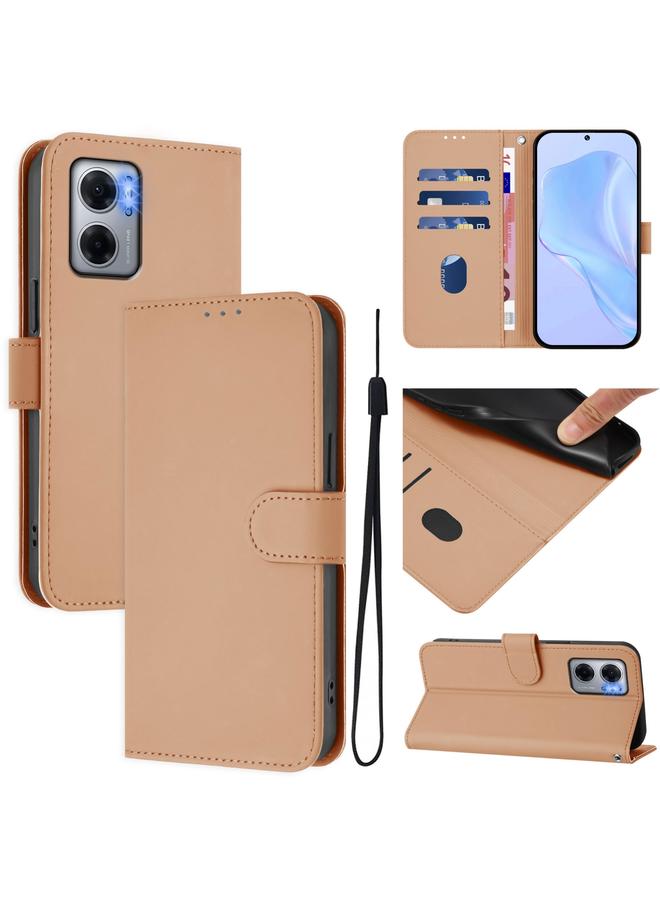 The Bros Case For Xiaomi Poco M4 5G / M5 4G Skin Feel Solid Color Leather Phone Case with Lanyard