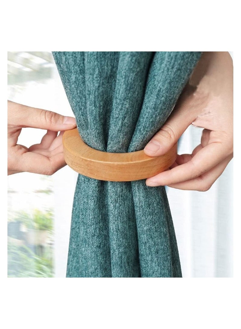 KASTWAVE 1 Pair Natural Wooden Curtain Tiebacks, Modern Classic Magnetic Curtain Holder Buckle Clips Holdback, Round Wood Furniture Accessoires for Windows Room Curtains - Image 2