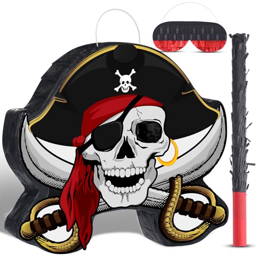 Harrycle Pirate Piata Bundle Pirate Party Game Set Include Captain Piata Bat Stick Blindfold Mask for Birthday Party Nautical Adventure Game Decor Supplies Decor 134 x 143 x 32 - Image 1