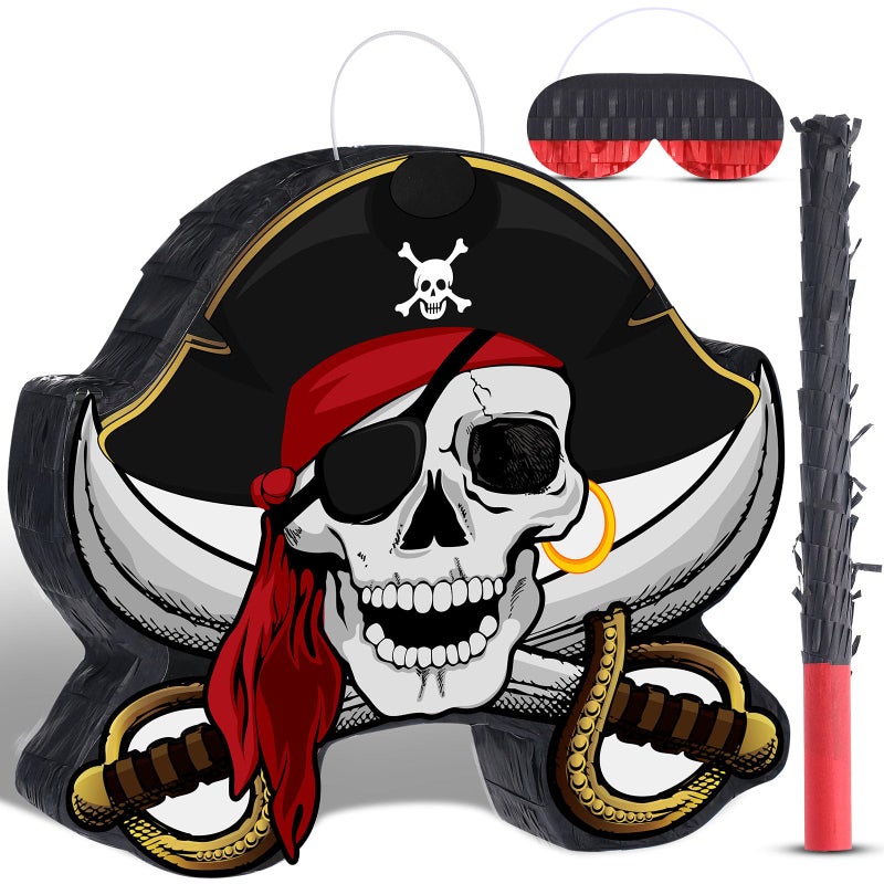 Harrycle Pirate Piata Bundle Pirate Party Game Set Include Captain Piata Bat Stick Blindfold Mask for Birthday Party Nautical Adventure Game Decor Supplies Decor 134 x 143 x 32 - Image 3