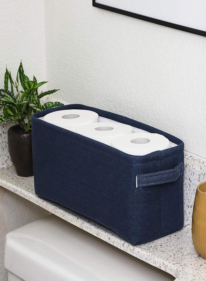 Juvale Jute Toilet Tank Basket - Space-Saving Navy Back-of-Toilet Organizer - Countertop Bathroom Organizer & Bath Tissue Holder - Navy Bathroom Basket for Decor & Organization - Blue, 16" x 6" x 5.5" - Image 2