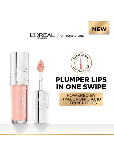 L’Oréal Paris Plump Ambition Hyaluron Lip Oil, Plumping Lip Oil With Hyaluronic Acid and Tripeptides for 24H Hydrated Lip, 5ml, Milky Nu 201