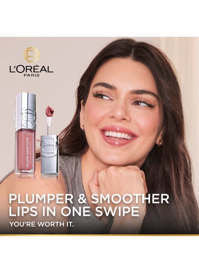 L'OREAL PARIS - L’Oréal Paris Plump Ambition Hyaluron Lip Oil, Plumping Lip Oil With Hyaluronic Acid and Tripeptides for 24H Hydrated Lip, 5ml, Milky Nu 201 - Image 1