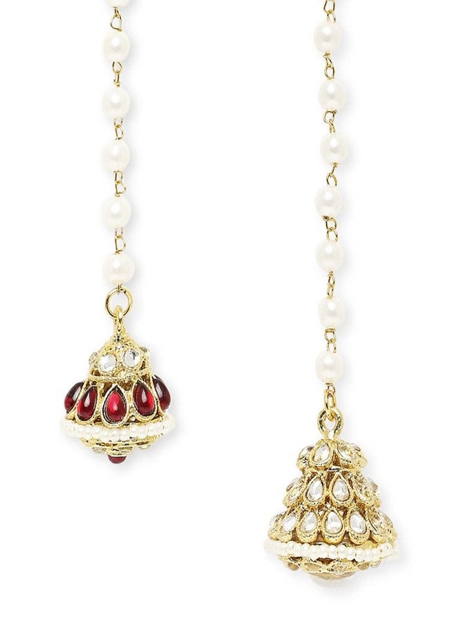 OOMPHelicious Jewellery Combo of 2 Gold & Red Kundan & Pearls Bridal Ethnic Borla MaangTikka For Women & Girls Stylish Latest (MTDP9MTDP10_CC2) - Image 1