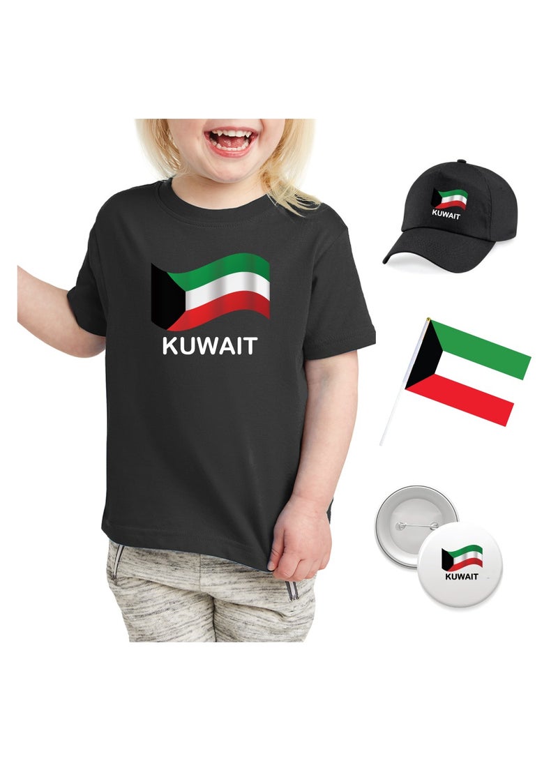 PRINTSHOP4ME Kuwait National Day Gift Set for Girls - T-Shirt - Cap - Badge and Flag Set - Celebrate Kuwait National Day with this Kids Combo Pack in Style - Image 1