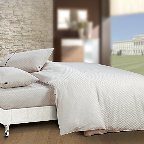 Spread Spain Cotton Oxford 400 Thread Count Geometric Pattern King Size Double Bed Zipper Duvet/Quilt Cover Soft and Comfy Duvet Cover Champagne (90" x 108" inch) - Image 2