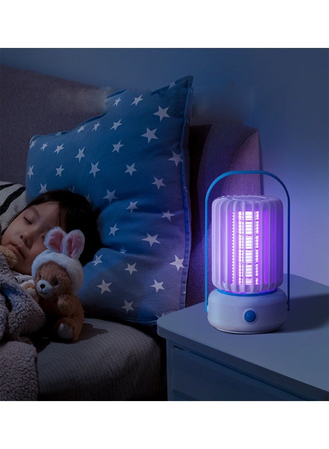 مصباح قاتل للبعوض يعمل بمنفذ USB مزود بإضاءة LED، وشبكة صدمات كهربائية بزاوية 360 درجة، وقابل لإعادة الشحن من النوع C، ومصيدة حشرات داخلية صامتة - Image 2
