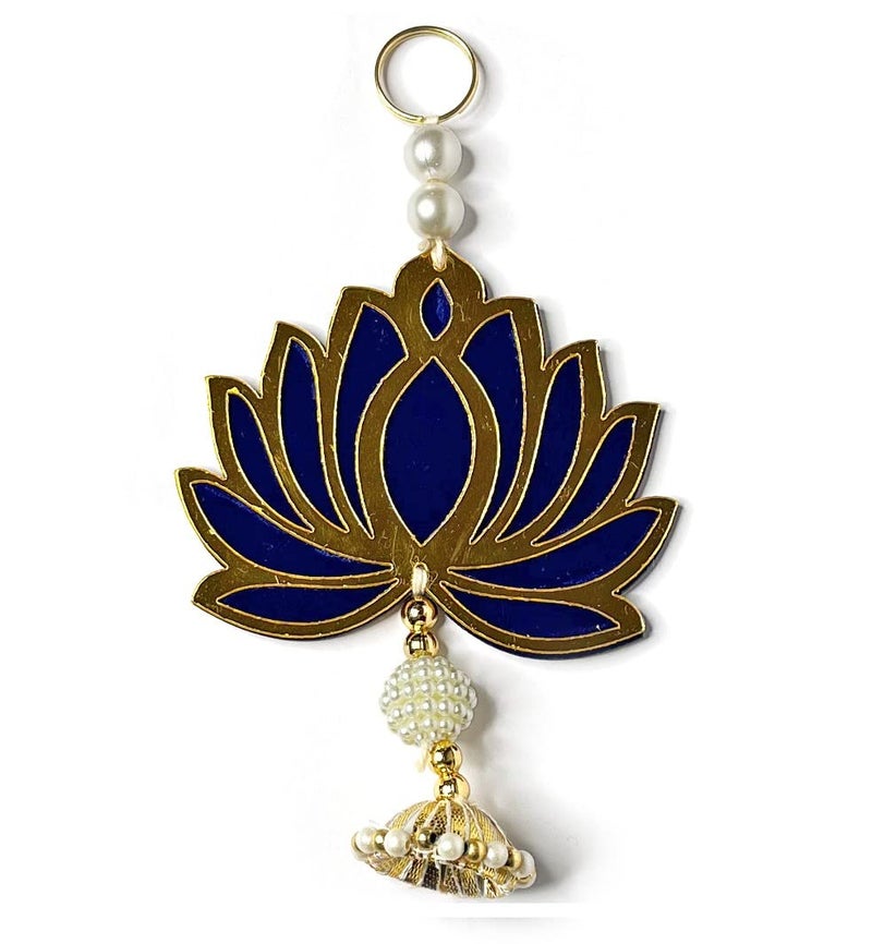 Craft Shop India Craft Shop India Handmade Blue Acrylic Lotus Flower with Jhumka Style for Wall Decor Mandir Temple Pooja Decor Home Decor Diwali Decor Wedding and All Festival DecorSet of 12 